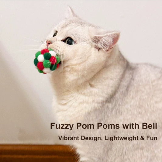 Lovely Caves Pom Poms Fuzzy Ball & Bell Plush Cat Toy