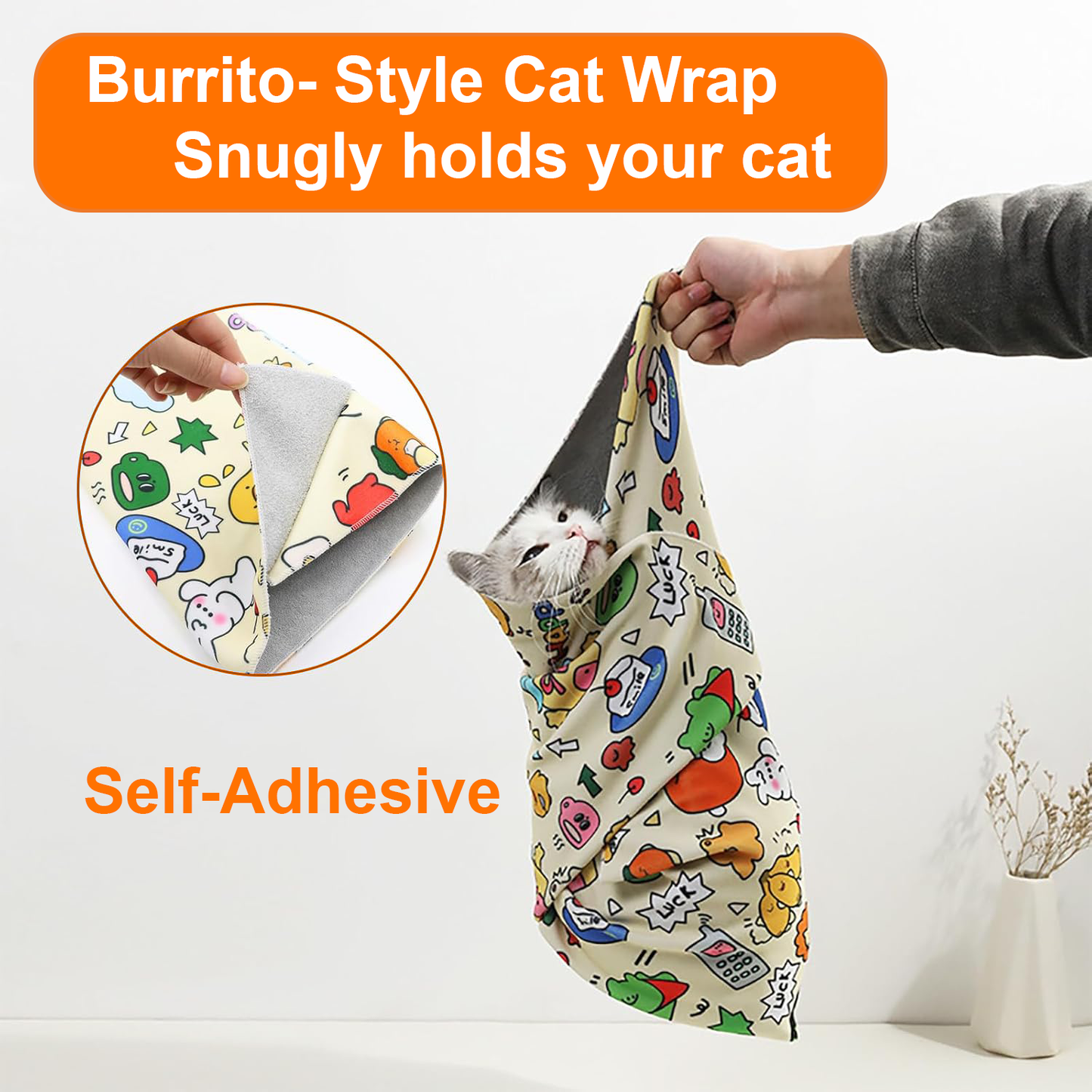 Lovely Caves Self Adhesive Cat Wrap Grooming Blanket, 27.6 x 27.6in