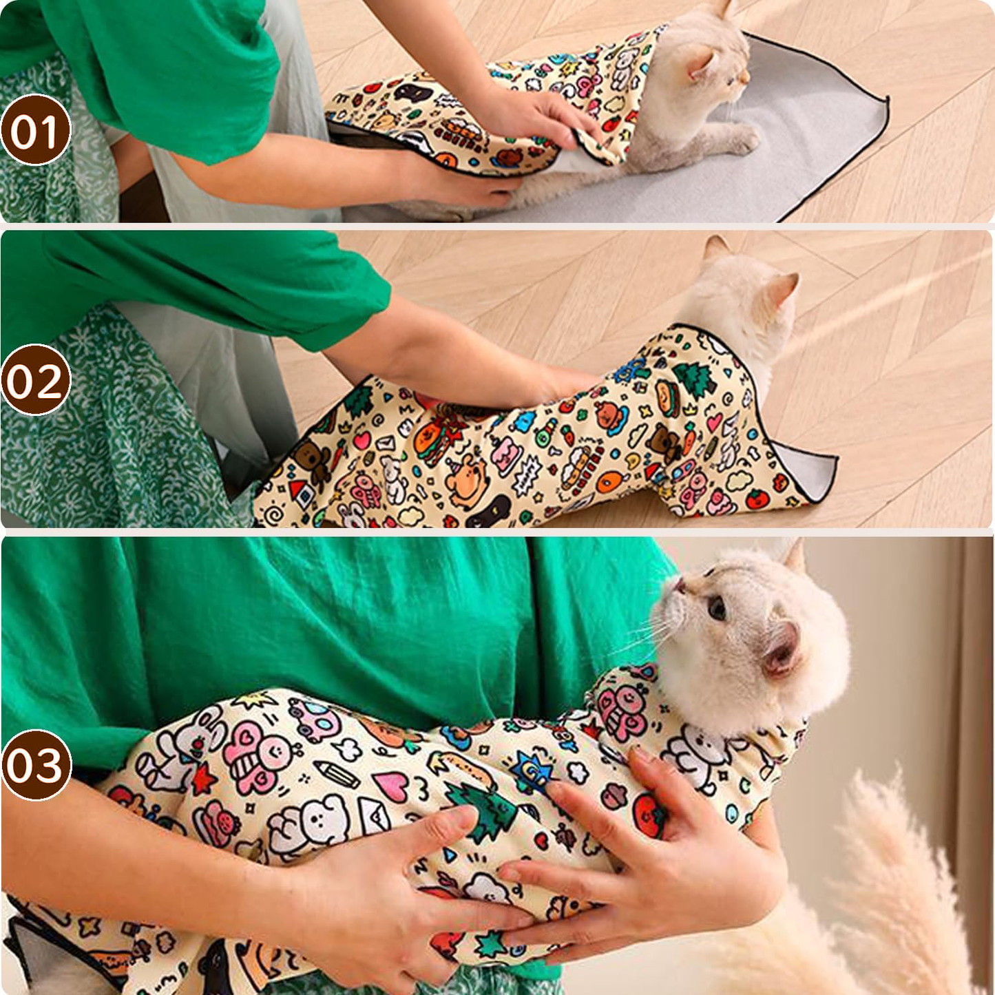 Lovely Caves Self Adhesive Cat Wrap Grooming Blanket, 27.6 x 27.6in