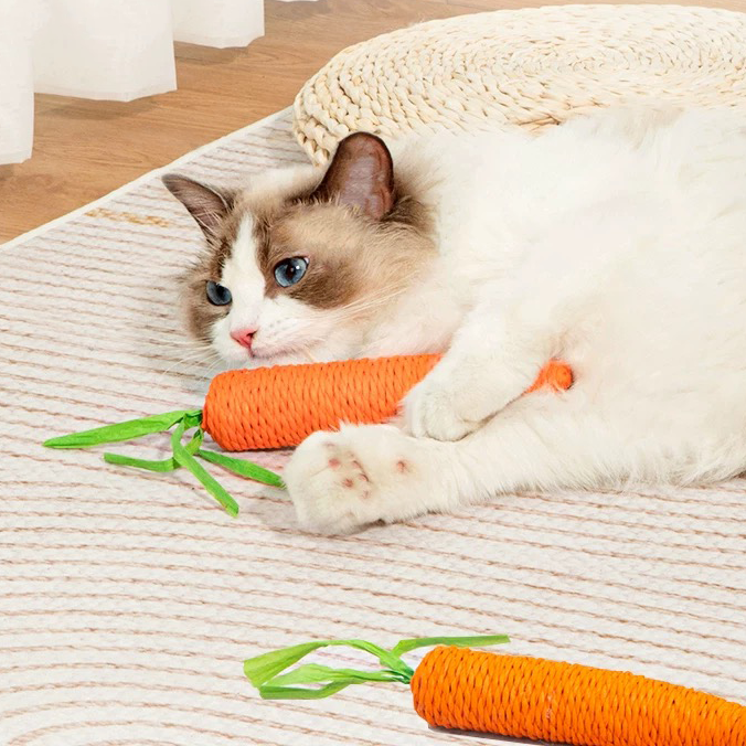 Lovely Caves Cotton Carrot Cat Chew Toy, 2 count, Orange