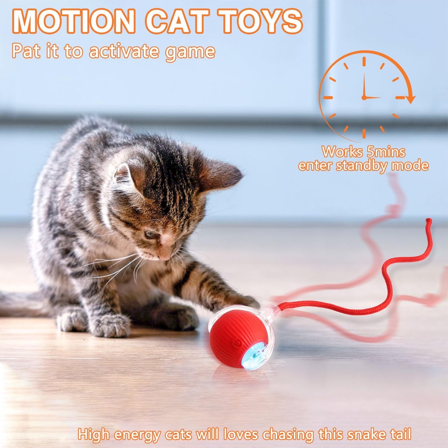 Lovely Caves Agile Moving Cat Ball Toy with Rope, Red