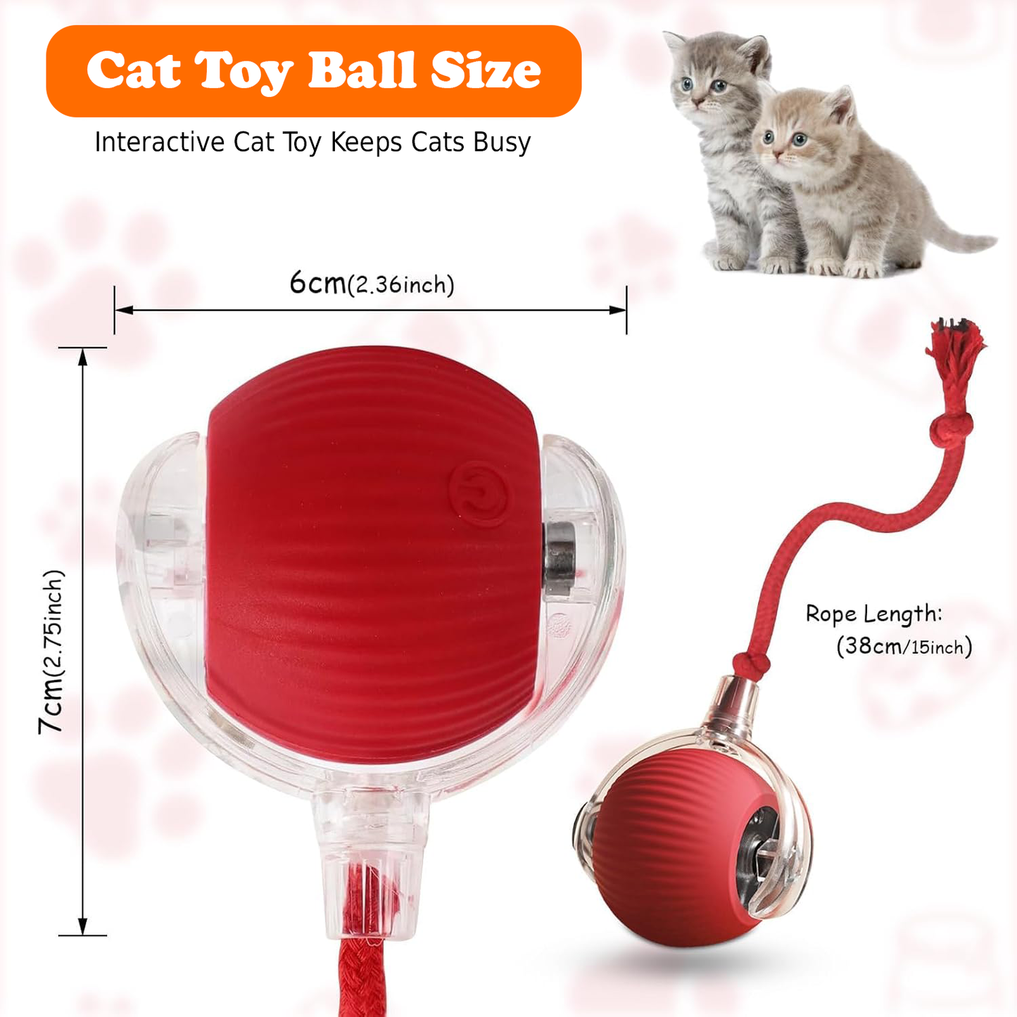 Lovely Caves Agile Moving Cat Ball Toy with Rope, Red