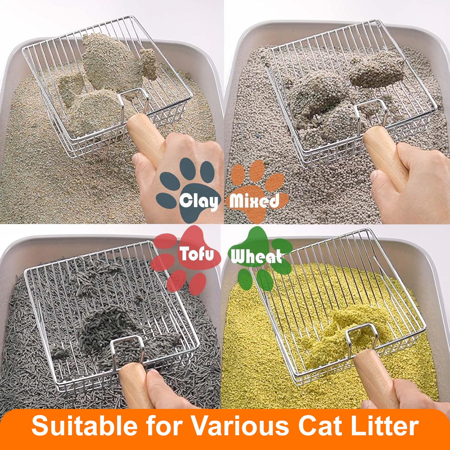 Lovely Caves Stainless Steel Cat Litter Scoop with Holder, Large