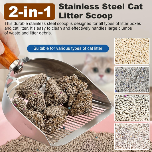 Lovely Caves Dual Width Stainless Steel Cat Litter Scoop, Large
