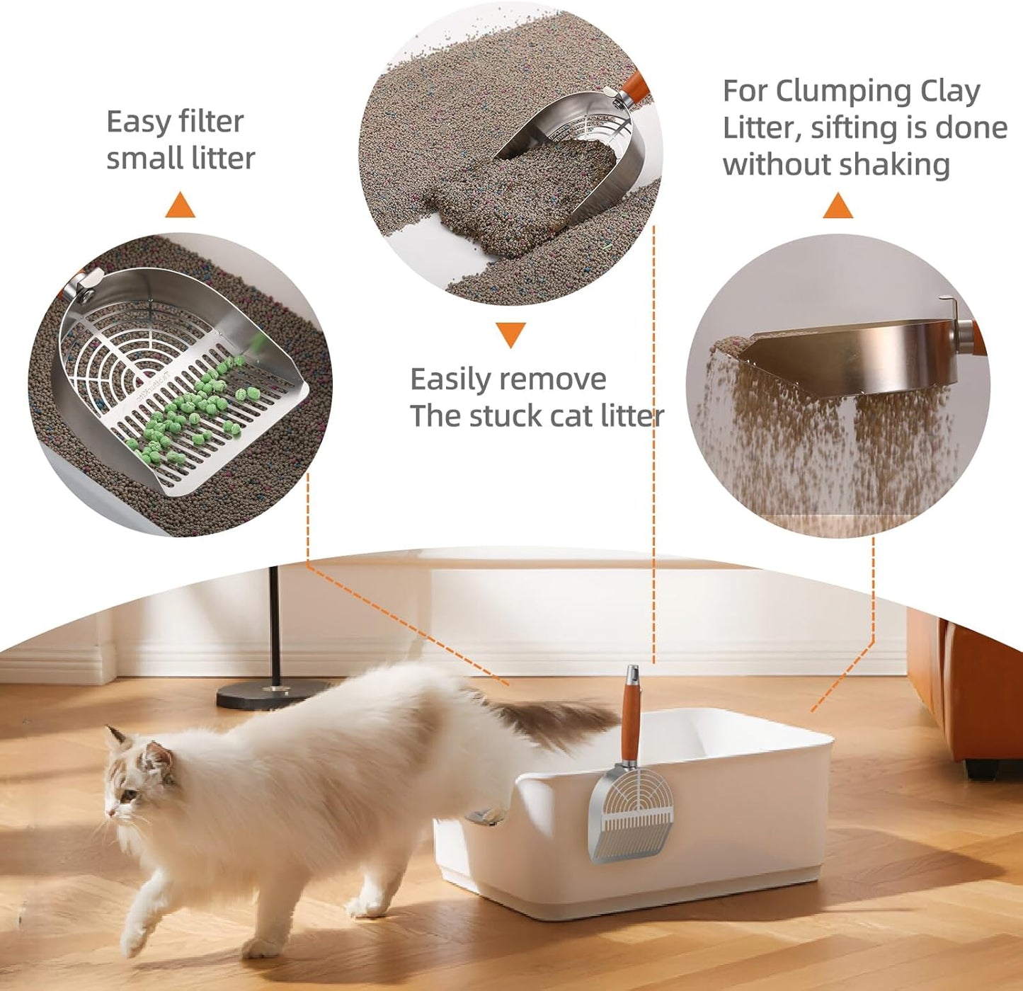 Lovely Caves Dual Width Stainless Steel Cat Litter Scoop, Large