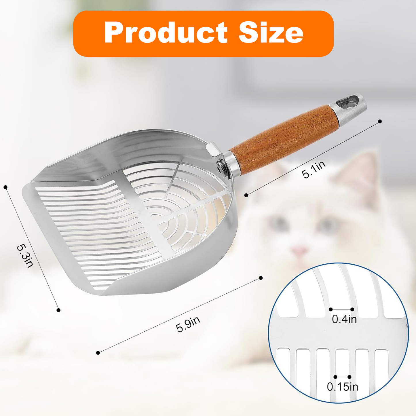 Lovely Caves Dual Width Stainless Steel Cat Litter Scoop, Large