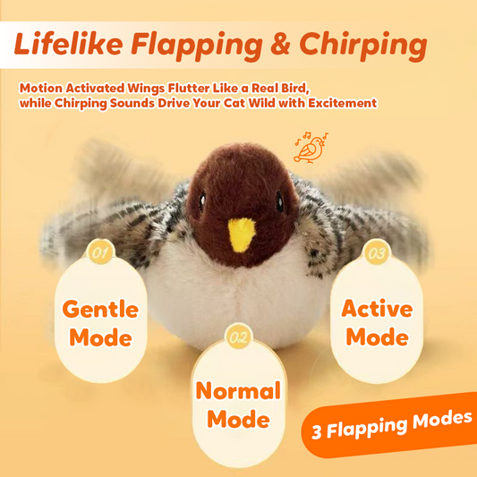 Lovely Caves Rechargeable Flapping Bird Sparrow Chirp Tweet Cat Toy