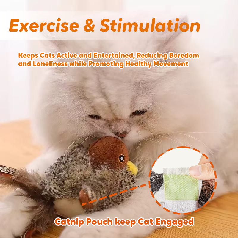 Lovely Caves Rechargeable Flapping Bird Sparrow Chirp Tweet Cat Toy