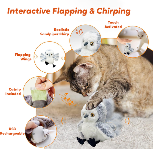 Lovely Caves Rechargeable Flapping Bird Sandpiper Chirping Cat Toy