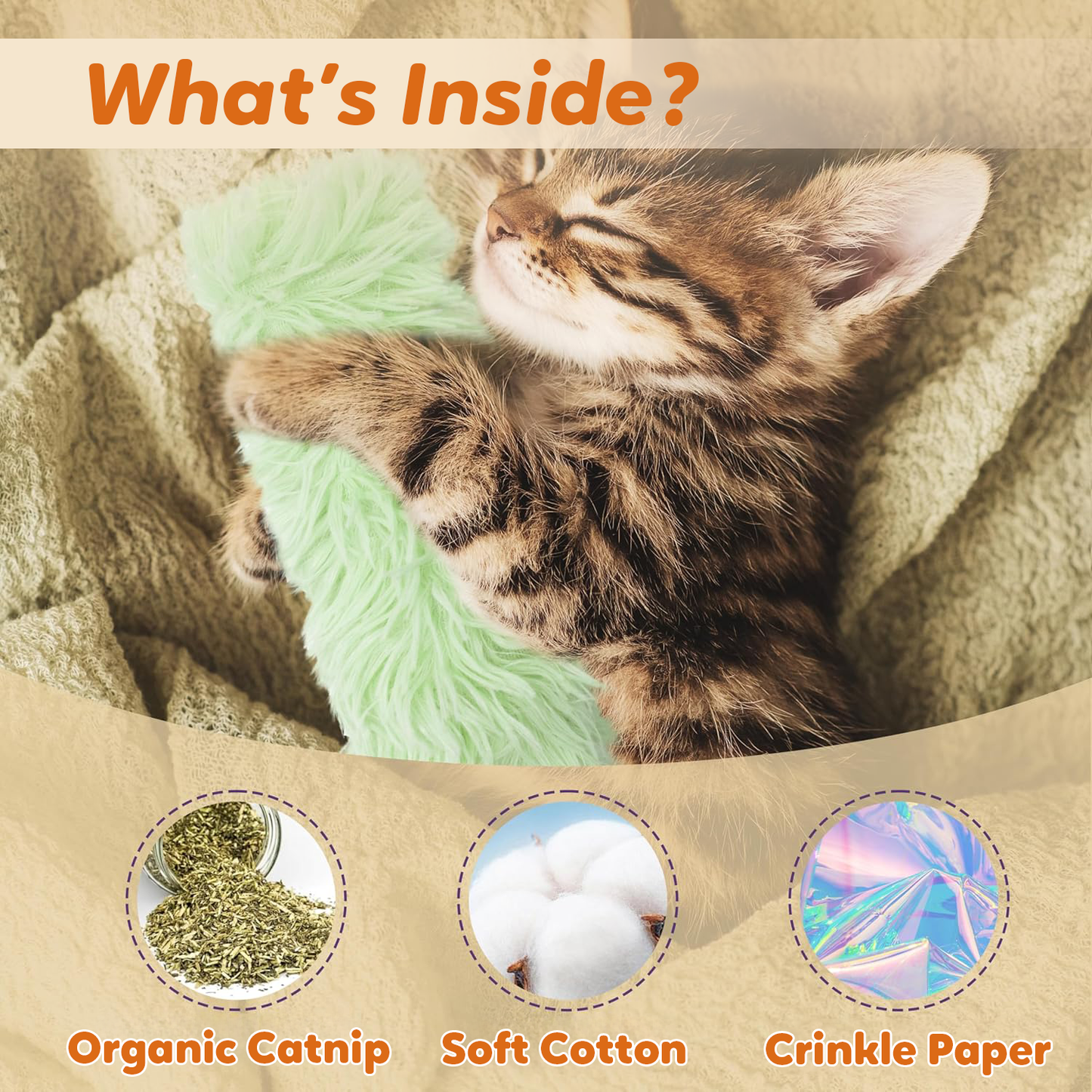 Lovely Caves Crinkle Catnip Fluffy Cat Pillows Toy (3 Count)