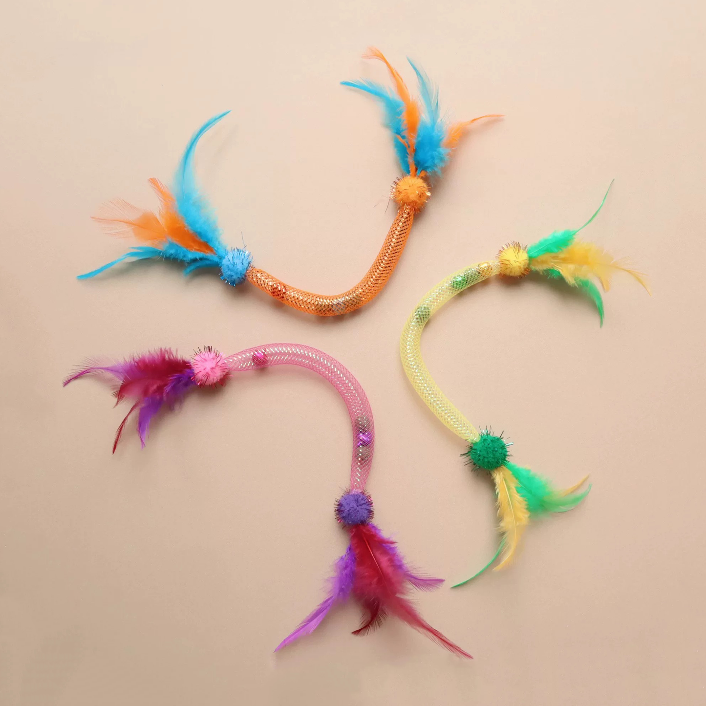Lovely Caves Catnip Elastic Chew Rope with Feather and Bell (3 Count)