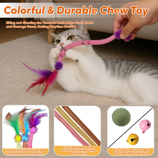 Lovely Caves Catnip Elastic Chew Rope with Feather and Bell (3 Count)