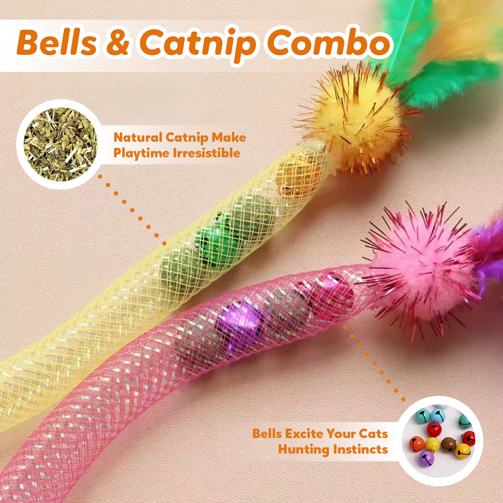 Lovely Caves Catnip Elastic Chew Rope with Feather and Bell (3 Count)