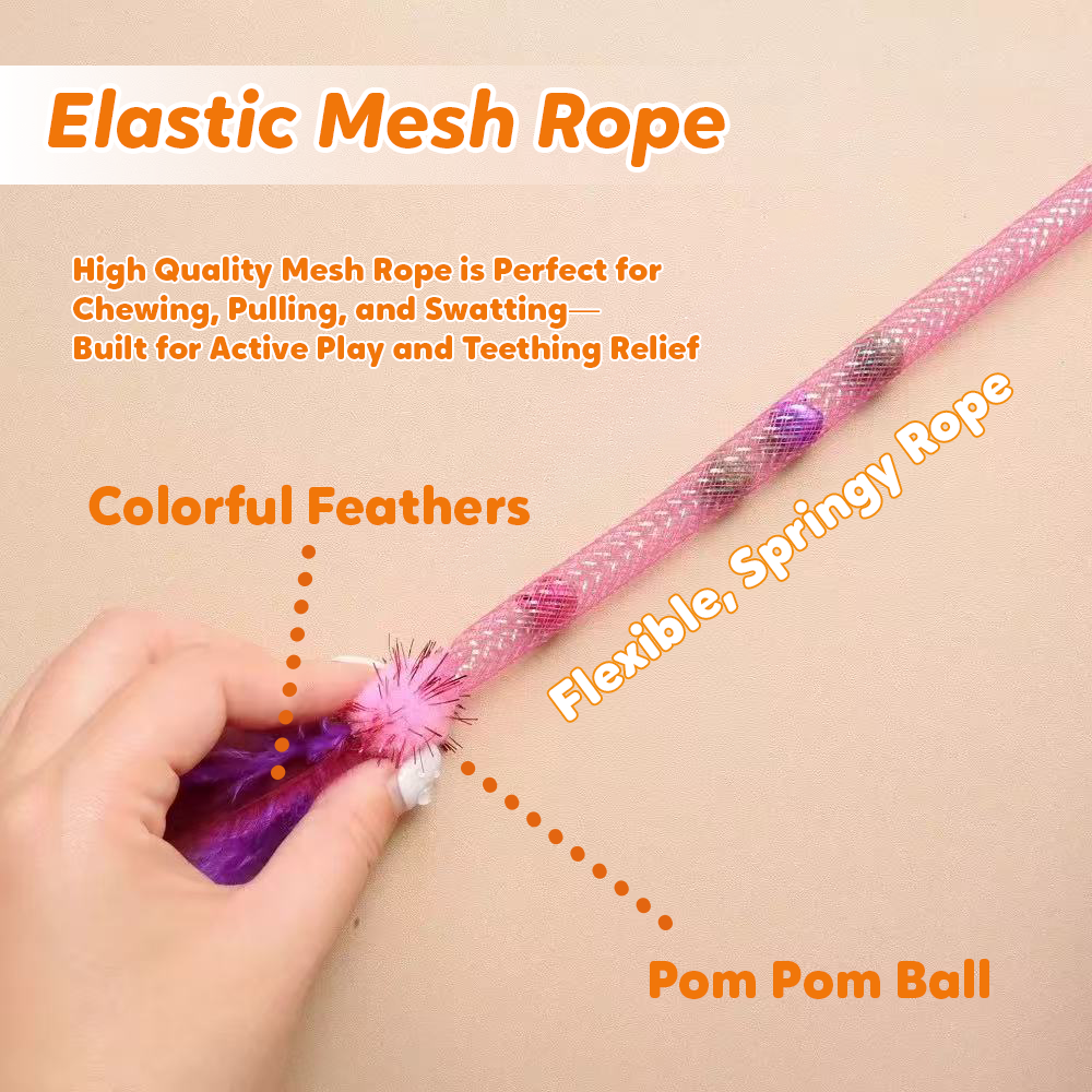 Lovely Caves Catnip Elastic Chew Rope with Feather and Bell (3 Count)
