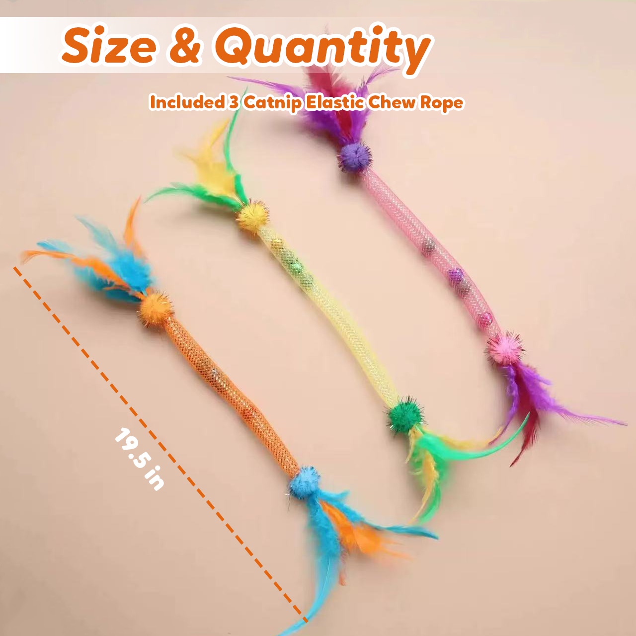 Lovely Caves Catnip Elastic Chew Rope with Feather and Bell (3 Count)