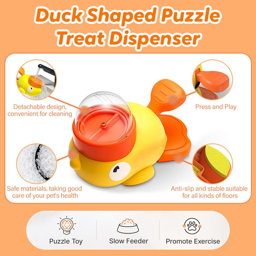 Lovely Caves Duck Shaped Dog Puzzle Treat Dispenser
