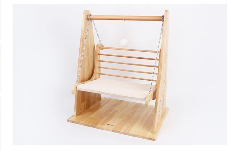 Wooden Cat Swing Smooth Surface Fun Pet Toy Triangular Structure Solid Wood Pet Swing - Lovely Caves