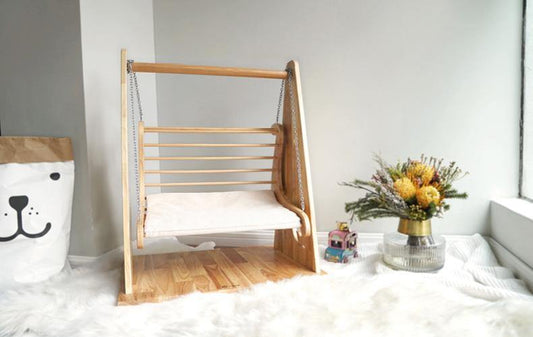 Wooden Cat Swing Smooth Surface Fun Pet Toy Triangular Structure Solid Wood Pet Swing - Lovely Caves