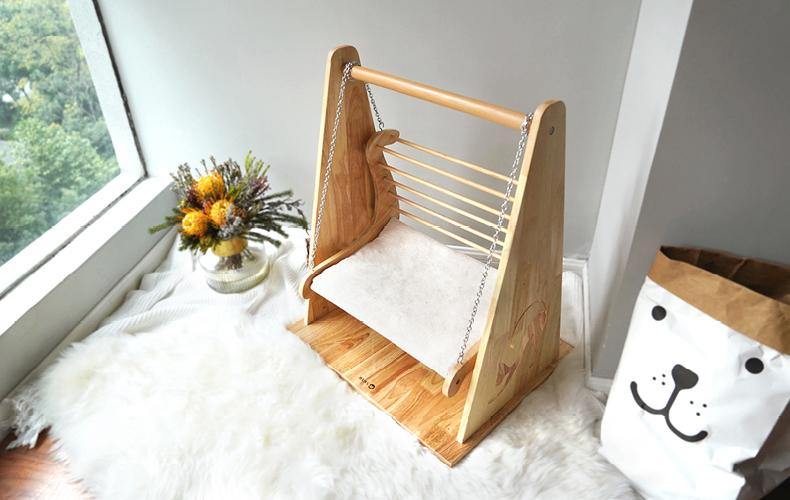 Wooden Cat Swing Smooth Surface Fun Pet Toy Triangular Structure Solid Wood Pet Swing - Lovely Caves