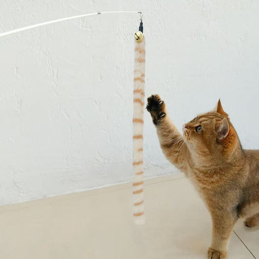 Lovely Caves Retractable  Fuzzy Tiger Tails Cat Toy with Bell