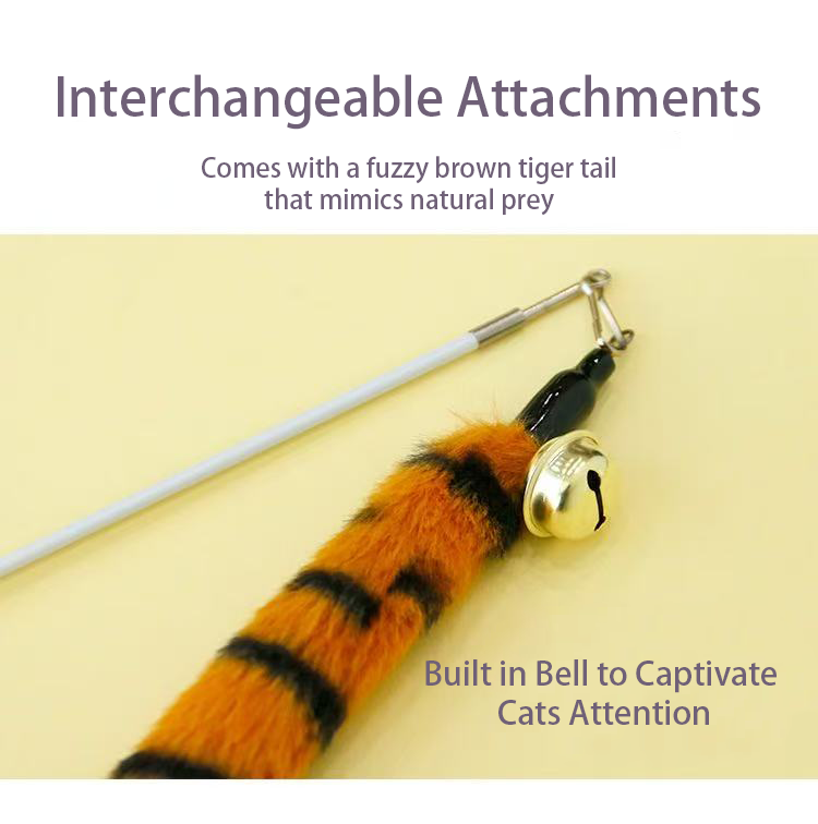 Lovely Caves Retractable  Fuzzy Tiger Tails Cat Toy with Bell