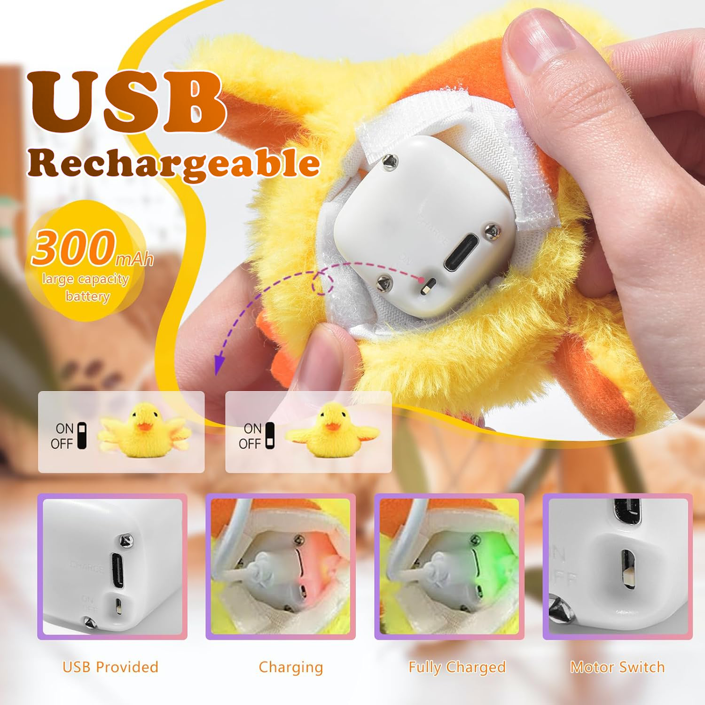 Lovely Caves Rechargeable Flapping Wings Duck Cat Toy