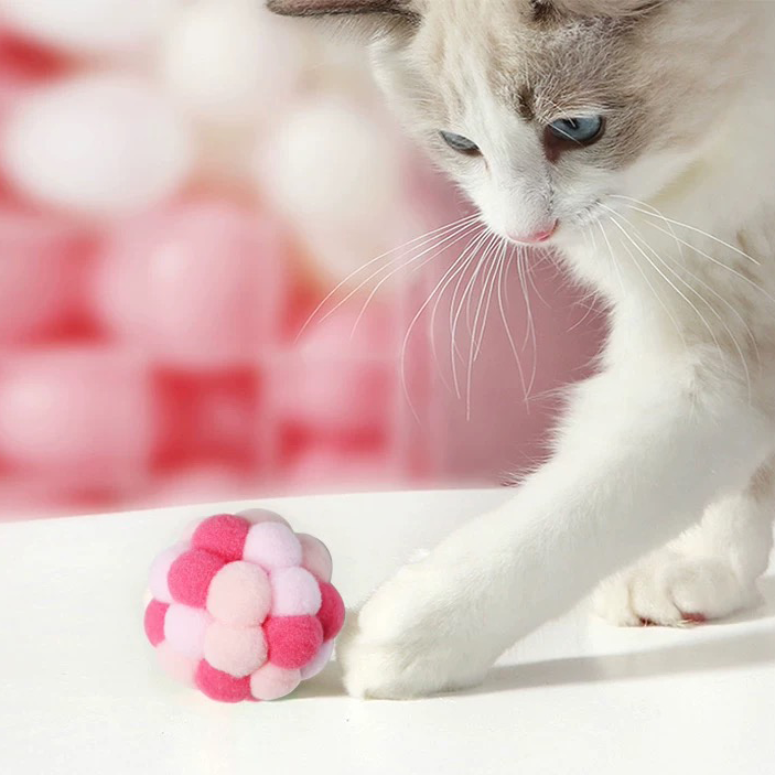 Lovely Caves Pom Poms Fuzzy Ball & Bell Plush Cat Toy