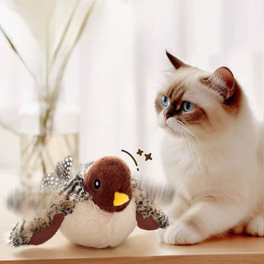 Lovely Caves Rechargeable Flapping Bird Sparrow Chirp Tweet Cat Toy