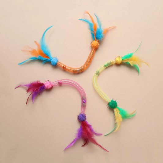 Lovely Caves Catnip Elastic Chew Rope with Feather and Bell (3 Count)