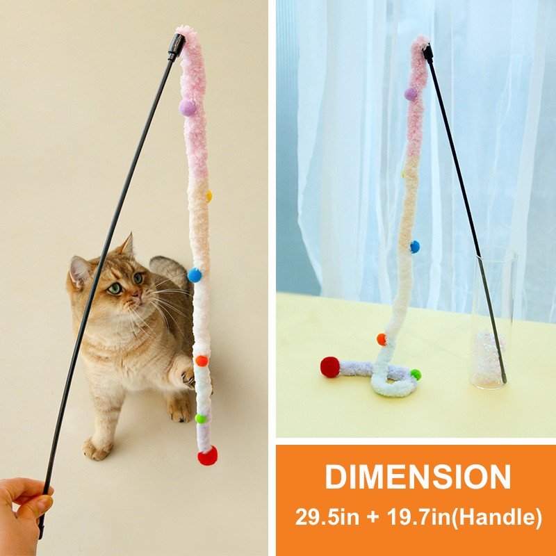 Lovely Caves Extra Long Pom Poms Cat Teaser Wand