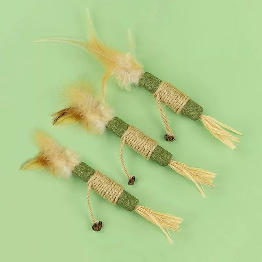 Lovely Caves Catnip Sticks Cat Chew Toy with Gall Fruit, Green