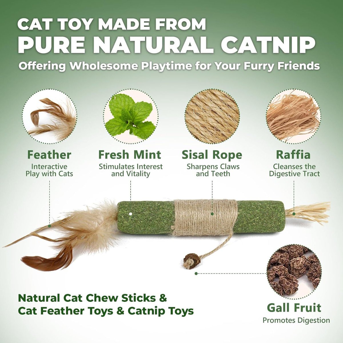 Lovely Caves Catnip Sticks Cat Chew Toy with Gall Fruit, Green