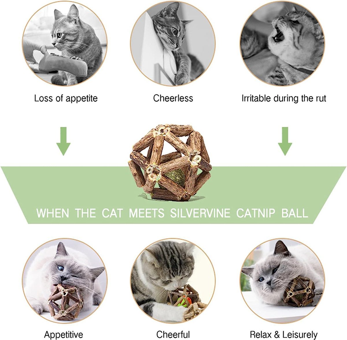 Lovely Caves Assorted Silvervine Stick Cage Ball Cat Chew Toy, Brown