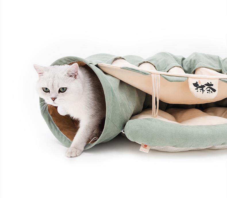 Lovely Caves Cat Tunnel Bed with Toys Hideout House Tube with Removable Washable Mat - Lovely Caves