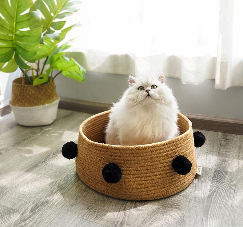 Cat Cuddle Basket Bed Pet Nest Cotton Woven Pet Bed Small Dog Puppy - Lovely Caves