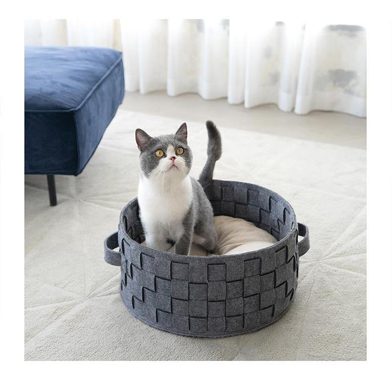 Knit Felt Washable Cat Bad Comfortable Minimalist Style Handmade Natural Felt Cat Cave - Lovely Caves