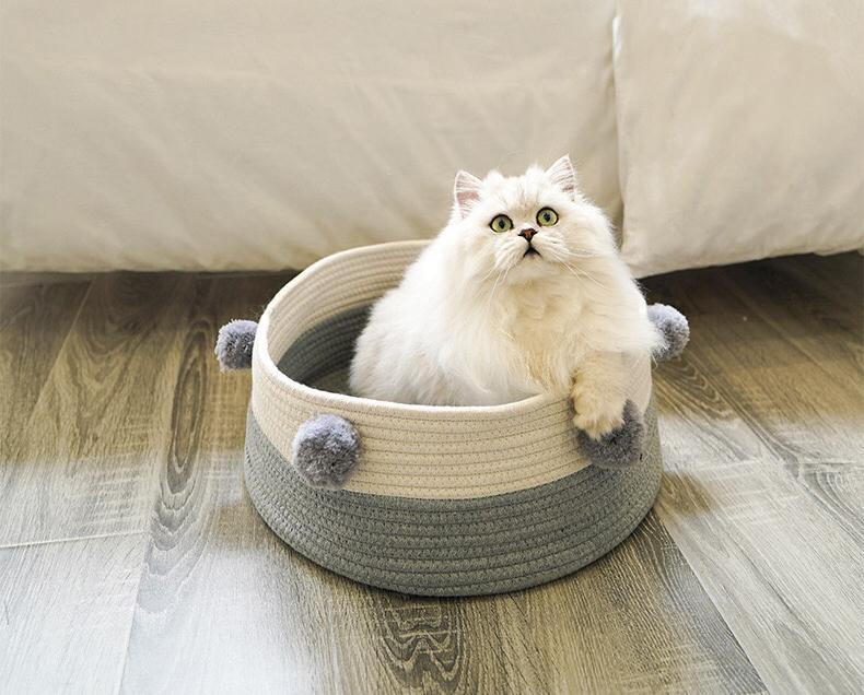 Cat Cuddle Basket Bed Pet Nest Cotton Woven Pet Bed Small Dog Puppy - Lovely Caves