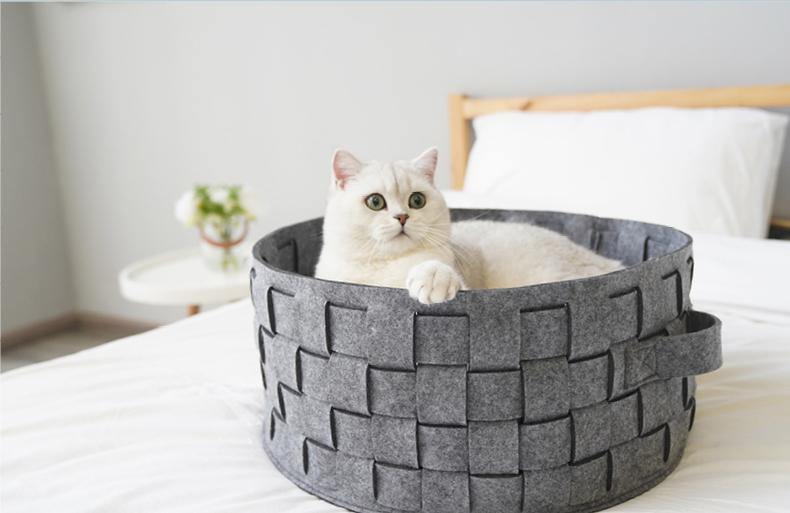 Knit Felt Washable Cat Bad Comfortable Minimalist Style Handmade Natural Felt Cat Cave - Lovely Caves