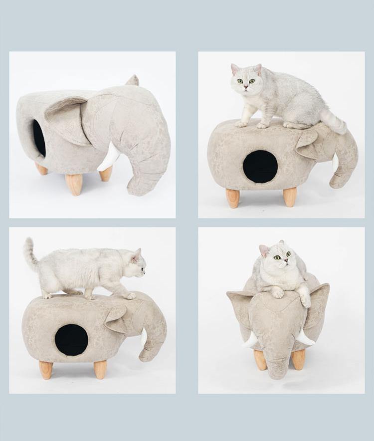 2 in 1 Cat Bed Cave Bed, Creative Solid Wood Pet Bed Stool Cat Hut Easy Cleaning Self Warming - Lovely Caves