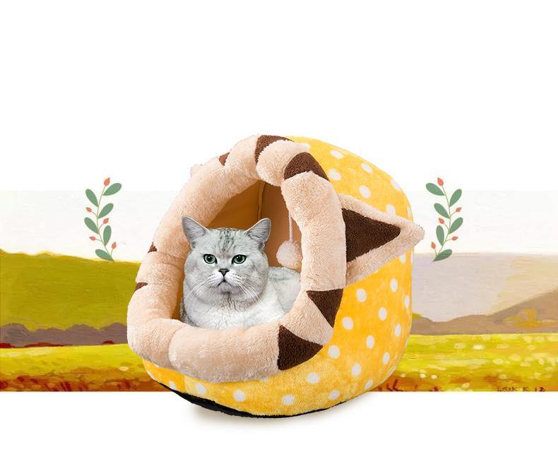 Lovely Caves Cartoon Hooded Cat Bed Cat Yurt Semi-closure All Season Cave for Small-Mid Size Cat - Lovely Caves