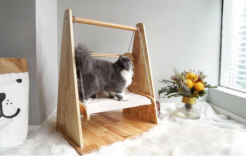 Wooden Cat Swing Smooth Surface Fun Pet Toy Triangular Structure Solid Wood Pet Swing - Lovely Caves
