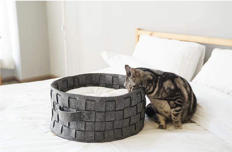 Knit Felt Washable Cat Bad Comfortable Minimalist Style Handmade Natural Felt Cat Cave - Lovely Caves