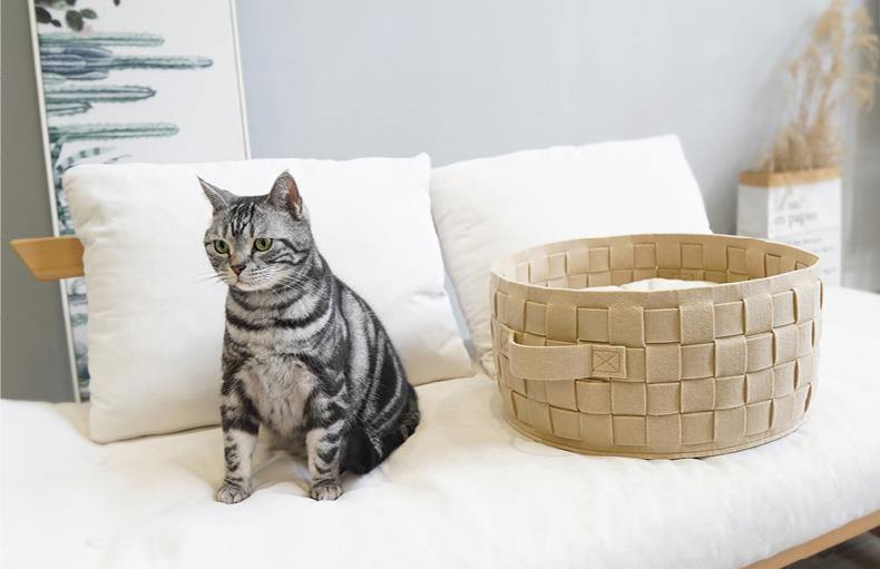 Knit Felt Washable Cat Bad Comfortable Minimalist Style Handmade Natural Felt Cat Cave - Lovely Caves