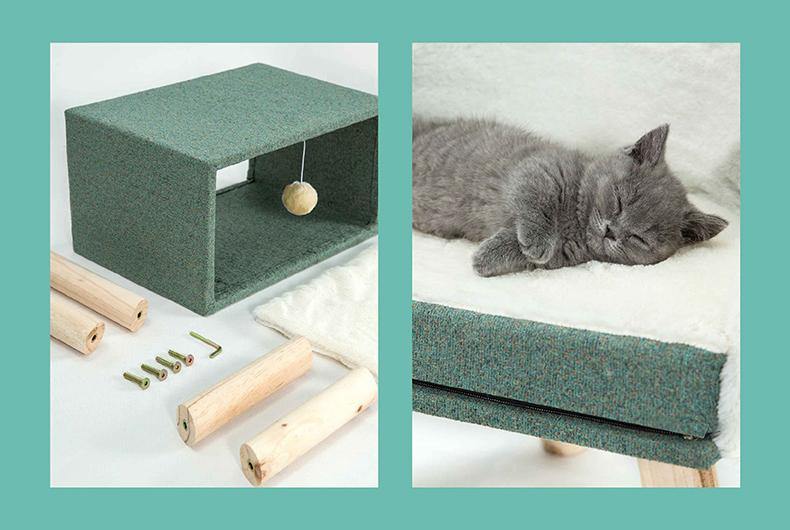 Concise Style Cat Cave and Cat Tree 2 in 1 Cat Climbing Frame Cat Toy Solid Wood Stand - Lovely Caves
