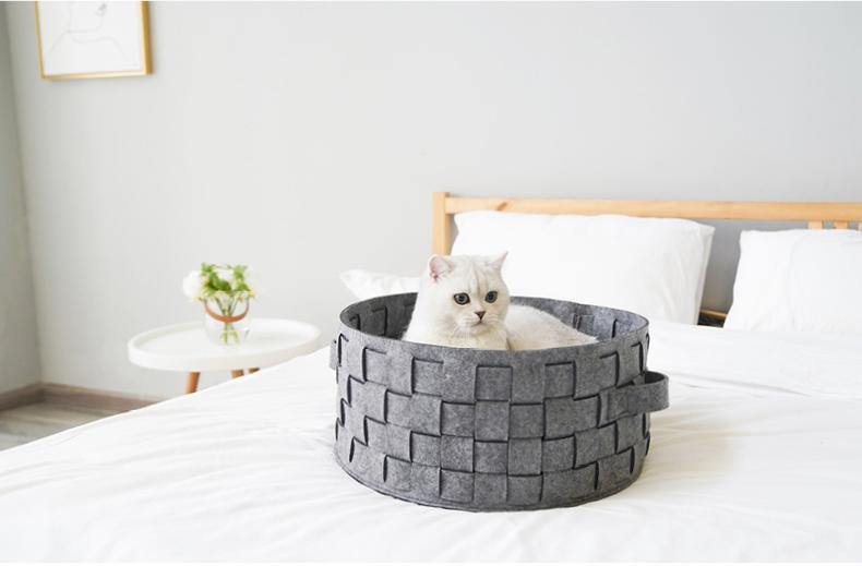 Knit Felt Washable Cat Bad Comfortable Minimalist Style Handmade Natural Felt Cat Cave - Lovely Caves