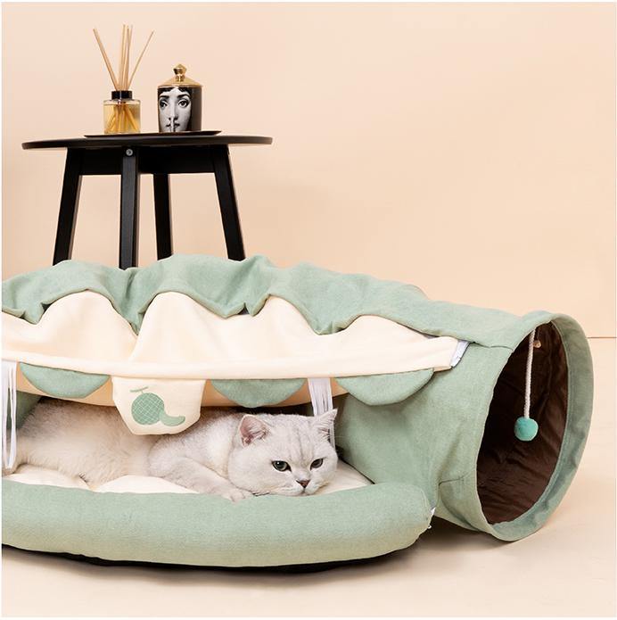 Lovely Caves Cat Tunnel Bed with Toys Hideout House Tube with Removable Washable Mat - Lovely Caves