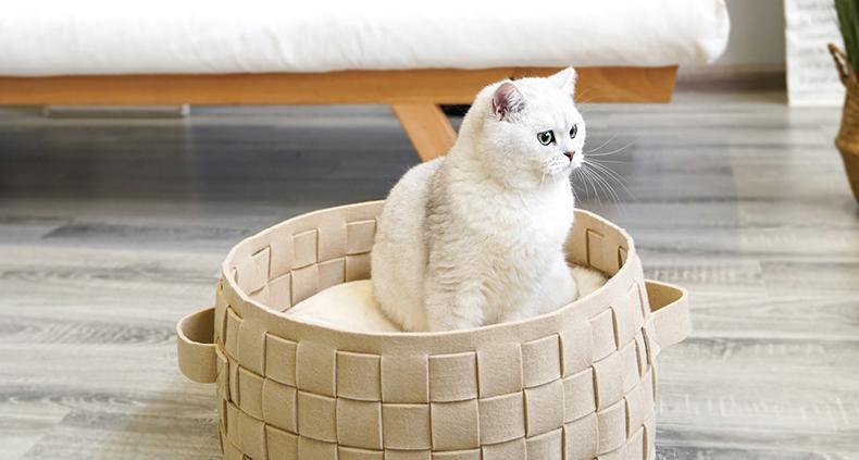 Knit Felt Washable Cat Bad Comfortable Minimalist Style Handmade Natural Felt Cat Cave - Lovely Caves
